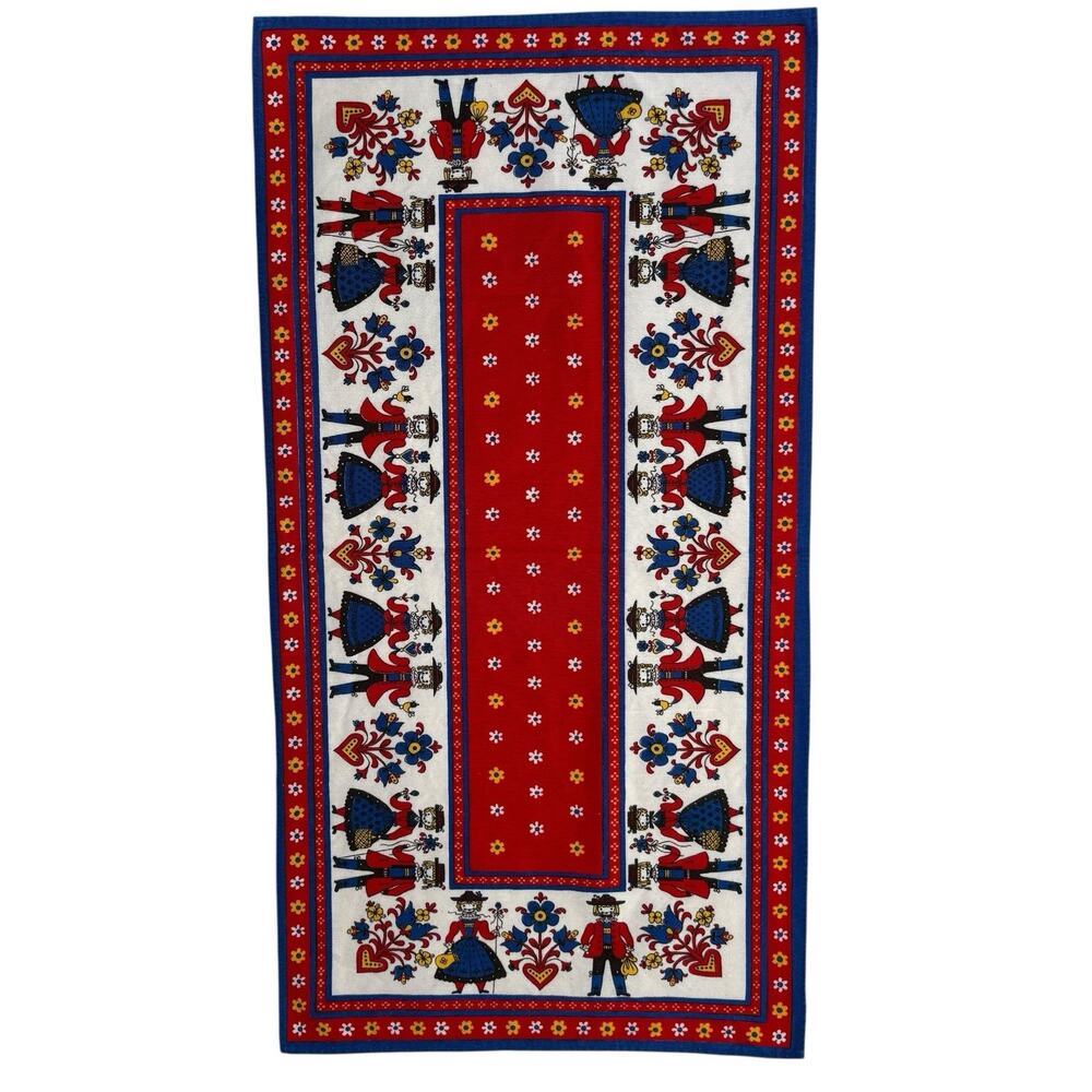 Vintage 1960s Kolf Austria Folk Art Table Runner Dutch Pattern Red Blue 15x28